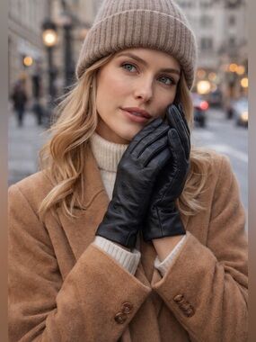 Fownes Black Genuine Leather Gloves Size 7 Warm Lined Classic Winter